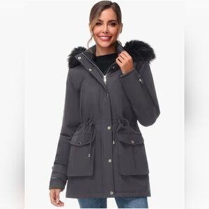 Women's Gray Hooded Parka Coat